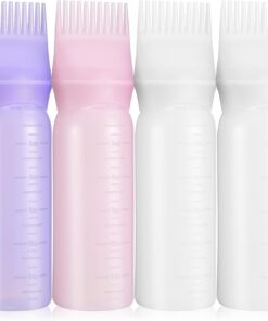 Housoutil Flacon Applicateur à Peigne pour Cheveux Échelle Graduée 4 Pièces en Silicone Facile à Utiliser pour Coloration et Soins Capillaires à Domicile