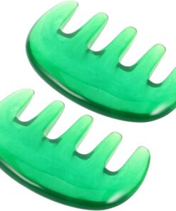 Peigne de Massage Cuir Chevelu en Résine Vert 2 Pièces | Structure à Cinq Dents, Format Portable, Soin Capillaire Antistatique, Usage Quotidien Voyage