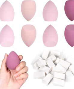 Lot de 32 Éponge de Maquillage avec 24 Houpette Triangle, Eponges pour Fond de Teint Liquide et Poudre Libre, Réutilisables Accessoires Beauty et Outils set