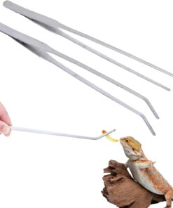 Lot de 2 pinces à épiler longues pour aquarium, droites et incurvées, pinces en acier inoxydable pour terrarium, accessoires pour lézards, dragon barbu