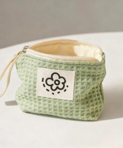 1 mini sac à cosmétiques à fermeture éclair en coton doux pour outils de maquillage rouge à lèvres pochette de rangement accessoires cosmétiques organiseurs, vert, 10.8 * 12.8cm