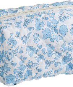 Trousse de maquillage esthétique à motif floral pour femme, trousse de toilette de voyage, sac de rangement de maquillage, motif floral bleu, Mignon