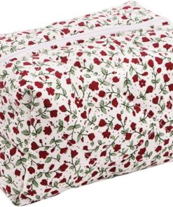 Trousse de maquillage esthétique à motif floral pour femme, trousse de toilette de voyage, sac de rangement de maquillage, rouge floral, Mignon