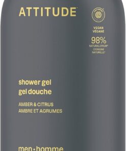 ATTITUDE Gel Douche pour Homme, Certifié EWG Verified, Nettoyant pour le Corps, Doux pour la Peau, Ingrédients d’Origine Naturelle, Végane, Parfum Ambre & Agrumes, 415 mL