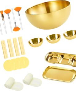 Lot de 26 accessoires d'esthéticienne - Outils d'application - Bol de service - Plateau de service - Pinceaux applicateurs en acier inoxydable - Bols à mélanger dorés