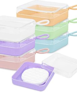 Lot de 6 supports carrés en plastique pour tampons en coton semi-translucides, portables et scellés, adaptés pour le démaquillage, les boules de coton (6 carrés de 8,1 x 8,1 x 2,5 cm)