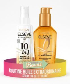 L'Oréal Paris Routine Elseve Huile Extraordinaire Complète, Soin Universel 100ml + Spray 10-en-1 150ml, Huiles Précieuses Marula + Camélia, Protection Chaleur 230°C + Anti-Frizz 24h