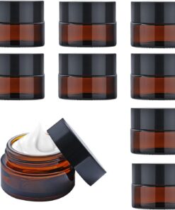 Lot de 9 bocaux vides en verre ambré de 5 ml avec couvercles, pots vides en verre pour crème, lotion pour le visage, maquillage, échantillon, utilisation en voyage