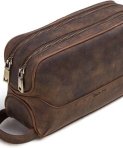 Contacts Homme Trousse de Toilette de Affaires Voyage en Cuir de Vache avec Grande Capacité Double Fermeture Éclair