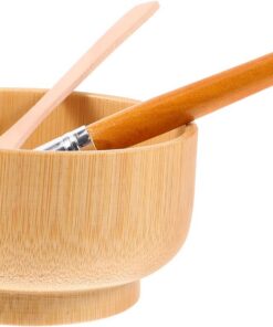 Ciieeo Kit D’outils pour Masque Facial DIY 3 Pièces en Bois – Bol Mélangeur Antichute, Spatule et Brosse Anti-goutte, Accessoires pour Soins Peau à Domicile et Usage Professionnel