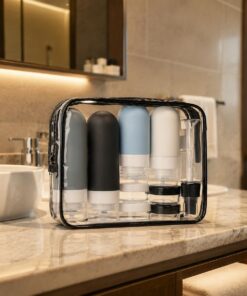 Lot de 17 flacons de voyage pour articles de toilette, en silicone, anti-fuite, rechargeables, accessoires liquides pour shampooing, après-shampooing, lotion, TravelEssentials pour femme, noir, 17