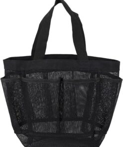 Sac de Maquillage en Maille avec et poignée, Sac fourre-Tout Noir pour cosmétiques et Accessoires de Bain, idéal pour Voyage et Shopping