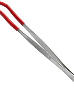 Pince à épiler à pointe courbée avec revêtement en PVC rouge de 21,6 cm de long, embouts en caoutchouc pour bijoux, loisirs créatifs, outils pour une utilisation éducative