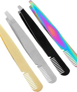 Housoutil Pinces à Épiler Professionnelles Accessoires de Beauté Lot de 4 en Acier Inoxydable Design Ergonomique et Léger pour Sourcils et Poils du Visage pour Femmes