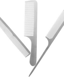 OUNONA Peignes de Coiffure Ensemble de 3 Outil Professionnel Antistatique en Acier Inoxydable Argenté Léger et Portable pour Soins Capillaires pour Barbier