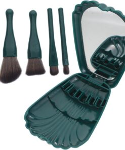 Healeved Set de Pinceaux de Maquillage Vert en Plastique, 5 Tailles Différentes pour Application et Polyvalente, Outil Portable pour Débutants et Passionnés