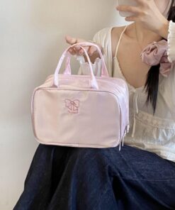 Trousse de maquillage de voyage pour femme, grand nœud, trousse de toilette pour ranger des articles de toilette, accessoires cosmétiques, rose, Trousse de maquillage