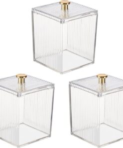 Porte-cotons-tiges transparent avec couvercle anti-poussière pour salle de bain, vanité, comptoir, organiseurs d'outils de maquillage, distributeur transparent Qtip