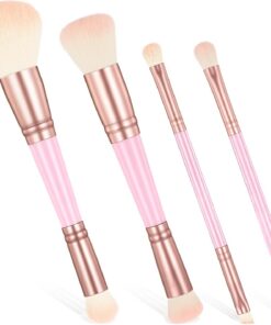 Lot de 4 pinceaux de maquillage à double extrémité pour estomper les sourcils, blush, fond de teint, contour, fond de teint, contour de teint, pinceau de maquillage professionnel doux de voyage pour