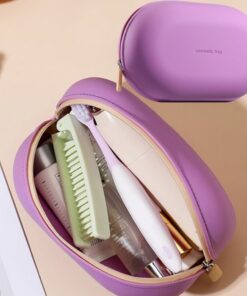 Trousse de maquillage en silicone avec fermeture éclair - Format voyage - Trousse de toilette compacte pour accessoires cosmétiques et essentiels de voyage - Violet