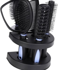 Healvian Kit 5 Pièces Brosse Démêlante Antistatique et Peigne à Cheveux en Plastique Bleu, Léger et Compact pour Soin Capillaire à Domicile Miroir
