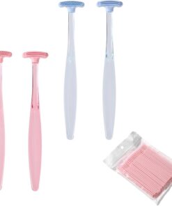 Lot de 4 brosses à paupières en plastique silicone souple avec cotons-tiges, accessoires pratiques pour nettoyer l'huile en douceur (rose, bleu)