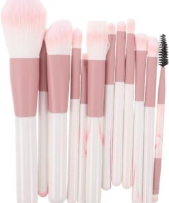 STOBAZA Set de 12 Pinceaux de Maquillage Rose avec Manches en Bois et Fibres Synthétiques, Outils Précis pour Estompage et Application Quotidienne du Visage