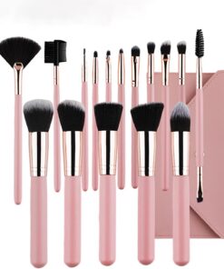 Lot de 16 pinceaux de maquillage en fibre synthétique pour fond de teint, blush, correcteur, fard à paupières