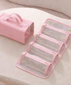 Trousse de Toilette de Voyage pour Femme, Grand Organisateur de Maquillage à Suspendre avec 4 Compartiments détachables, Trousse de Maquillage en Cuir imperméable pour Accessoires de Voyage et
