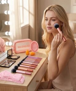 Ensemble de pinceaux de maquillage professionnels avec étui - Accessoires de maquillage pour fond de teint - Pinceaux de maquillage pour les yeux et le visage - Rose