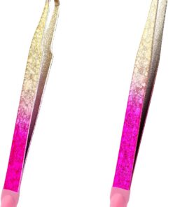 Lot de 2 pinces à épiler à double extrémité en acier inoxydable à pointe droite et incurvée avec tête de pression en silicone pour extensions de cils, loisirs créatifs, nail art, scrapbooking