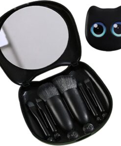 Kit Pinceaux Boîte de rangement portable en forme de chat avec miroir | Kit 6 Pièces D'Outils Cosmétiques Pour les passionnées de chats, , travail, , et au
