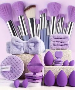 Lot de 33 pinceaux de maquillage avec 20 éponges mélangeuses, 13 pinceaux pour le visage et les yeux | Outils adaptés aux débutants pour le visage et les yeux avec fibres synthétiques douces pour une