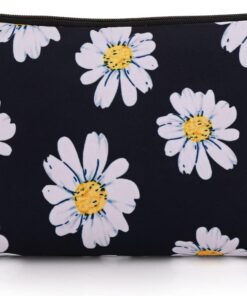 Sibba Sac à cosmétiques en toile petit sac à fermeture éclair trousse à crayons de toilette organisateur de beauté maquillage accessoire voyage filles tournesol noir organisateur de sac