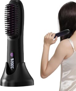 Lisseur sans fil 3 niveaux de température réglables, protection | Brosse lissante ionique Soin capillaire anti-brûlure pour routine matinale, voyages,