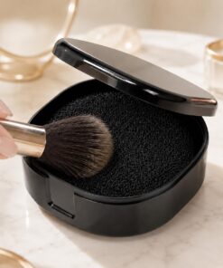 Éponge de nettoyage à sec avec étui portable, brosse de fard à paupières réutilisable, outil de nettoyage pour accessoires de beauté