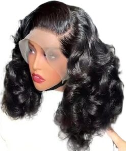 Soins capillaires Perruque Lace Frontal Wig Naturelle Body Wave Courte Cheveux Humains Densité 230% Pour Femmes