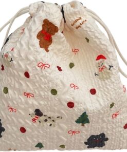 Sac à cordon en polyester réutilisable, rangement organisé pour outils de beauté, bijoux, accessoires de voyage pratique, sac à cordon de serrage de dessin animé, Snowman Bear