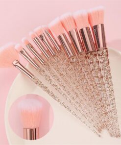 Lot de 10 pinceaux de maquillage synthétiques avec poignées torsadées dorées transparentes pour fond de teint, blush, anti-cernes, fard à paupières, fond de teint, poudre, outils cosmétiques pour