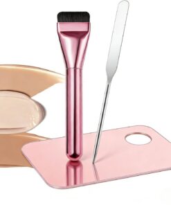 Pinceau à fond de teint avec palette de mélange et spatule, pinceau à fond de teint plat pour crème liquide, ensemble d'outils de maquillage professionnel pour une base impeccable, rose