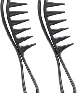 Lot de 2 grands peignes à dents larges et ondulées - Soins capillaires professionnels antistatiques et durables - Accessoires de coiffure pour cheveux longs, bouclés et ondulés - Épais - Pour homme et