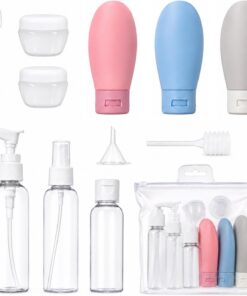 Carehabi Lot de flacons de voyage à remplir, petites boîtes de crème, vaporisateur transparent, distributeur de shampoing, accessoires de voyage pour cosmétiques