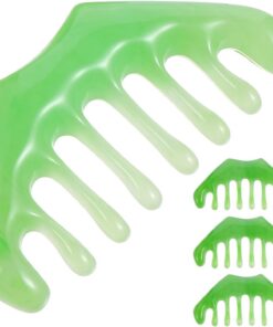 Lot de 4 Peignes de Massage en Résine Verte à 8 Dents Larges Peigne Exfoliant et Démêlant pour Cuir Chevelu et Visage Outil Compact pour Relaxation et Soin Capillaire Quotidien