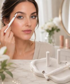 Ensemble de pinceaux de maquillage multifonction 4 en 1 à double extrémité, étui compact de voyage, couverture anti-poussière pour femme, blanc riz