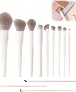 Lot de 12 pinceaux de maquillage professionnels à poils doux pour sourcils, eyeliner, fard à paupières, poils doux et manche en plastique