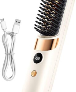 Brosse à Lisser les Cheveux Multifonction Sans Fil Rechargeable Nomade | Brosse de Lissage Portable - Outils Coiffure pour Salon Maison Soin Capillaire Femmes Filles