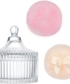 Lot de 3 houppettes multifonctions extra larges avec récipient de rangement en verre pour maquillage et outils de beauté