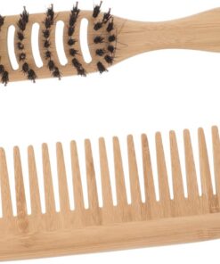 Healvian 2pièces Peigne Démêlant Bambou Portable Brosse à Cheveux pour Cheveux Bouclés Outil de Coiffure pour Mouillés Lot de Peignes de Voyage pour Soin Capillaire