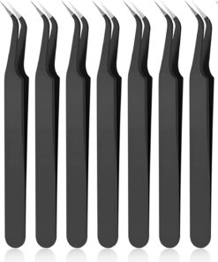 Lot de 9 pinces à épiler à pointe incurvée en acier inoxydable avec housse de protection pour extensions de cils