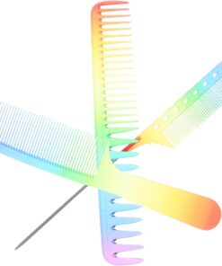 Lot de 3 Peignes à Cheveux Transparents Rainbow Accessoire de Coiffure Professionnel Résine Solide Taille Standard Coiffure Salon et Soins Capillaires Peigne à Queue et Fin